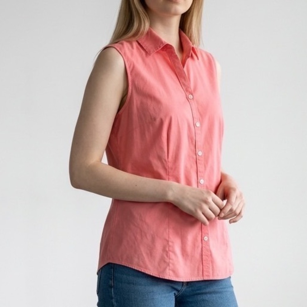 Charter Club Womens 12 Sleeveless Button Down Shirt Coral Pink Stretch Cotton